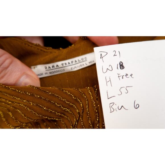 ZARA *BLOGGER FAV* Metallic Bronze Stripe Midi Dress Flutter Sleeve LARGE - Picture 10 of 10